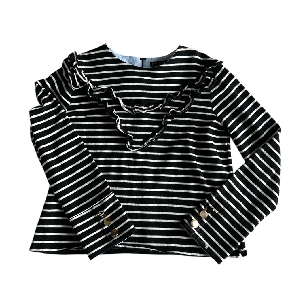 English Factory tiered White Ruffled Top with Black Trim
